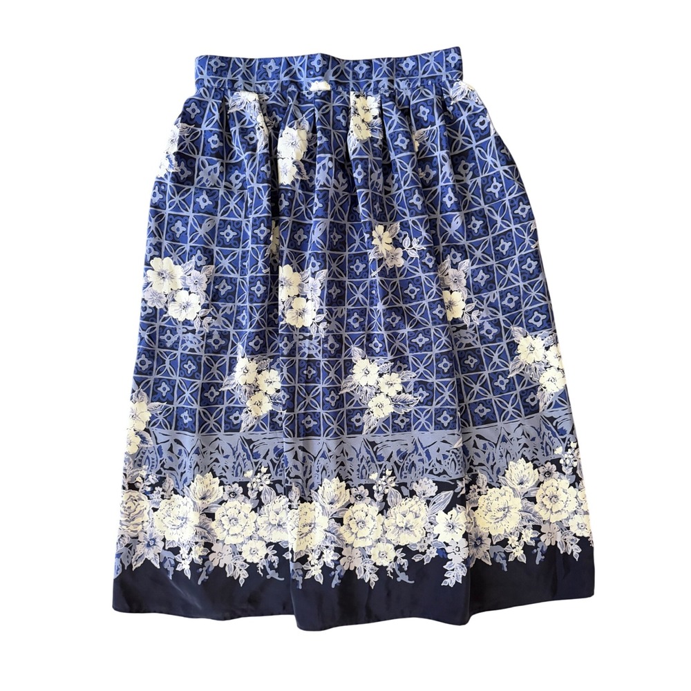 VTG Lee David Collection Women's 2X Blue White Floral A-line Skirt | SKU 1064